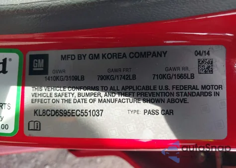 2014 Chevrolet Spark 1Lt Auto z USA, uszkodzony, nr VIN KL8CD6S95EC551037